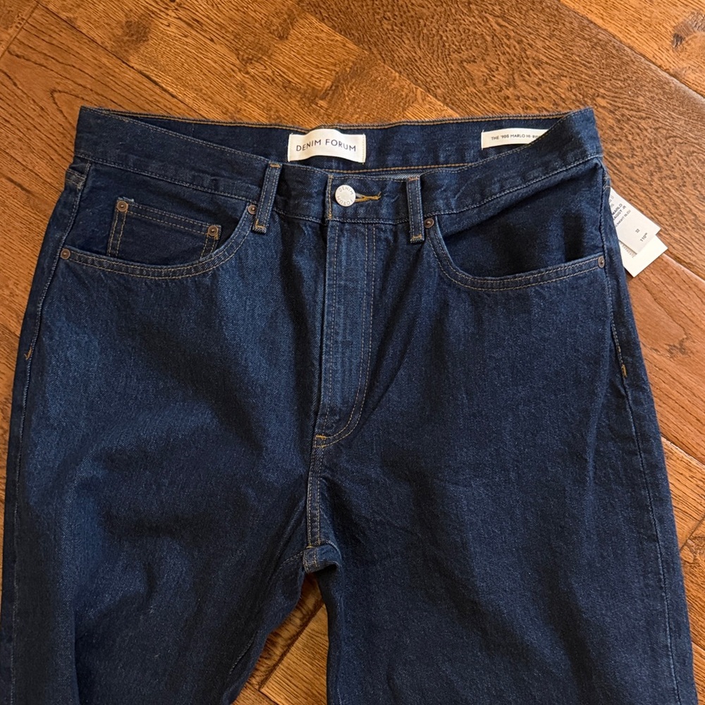 Denim Forum Women’s Hi-Rise, Baggy Deep Indigo Straight Jeans NWT